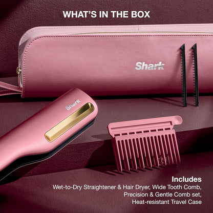 Shark SilkiPro Hair Straightener & Dryer with Storage Case - Rose Petal