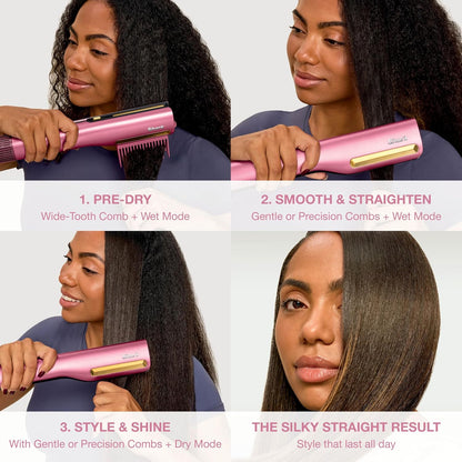 Shark SilkiPro Hair Straightener & Dryer with Storage Case - Rose Petal